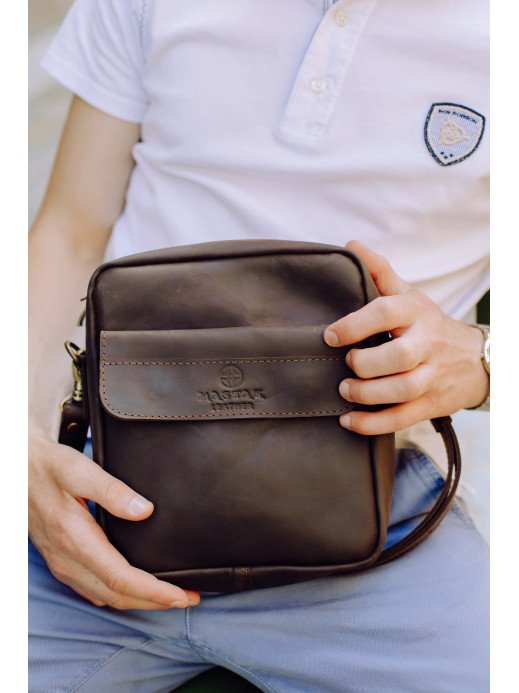 Чоловіча шкіряна сумка під документи у вінтажному коричневому