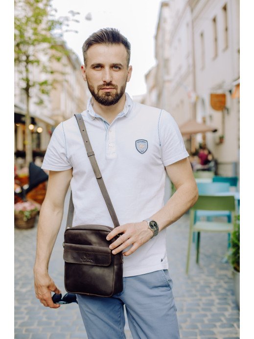 Чоловіча шкіряна сумка під документи у вінтажному коричневому