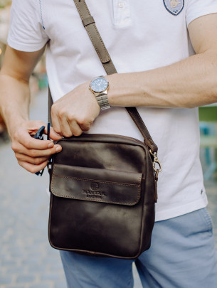 Чоловіча шкіряна сумка під документи у вінтажному коричневому