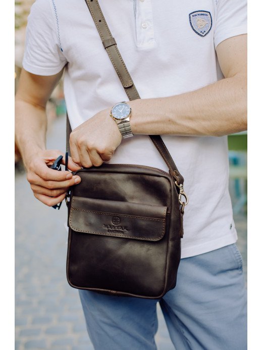 Чоловіча шкіряна сумка під документи у вінтажному коричневому