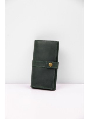 Шкіряний гаманець "Мега-клатч" у зеленому вінтажному