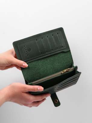 Шкіряний гаманець "Мега-клатч" у зеленому вінтажному