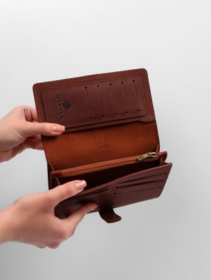 Шкіряний гаманець "Мега-клатч" у вінтажному коньячному
