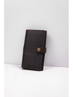Шкіряний гаманець "Мега-клатч" у коричневому вінтажному 