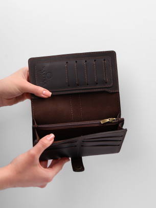 Шкіряний гаманець "Мега-клатч" у коричневому вінтажному 