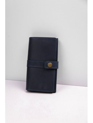 Шкіряний гаманець "Мега-клатч" у синьому вінтажному 