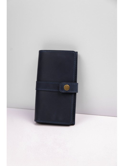 Шкіряний гаманець "Мега-клатч" у синьому вінтажному Шкіряний гаманець "Мега-клатч" у синьому вінтажному