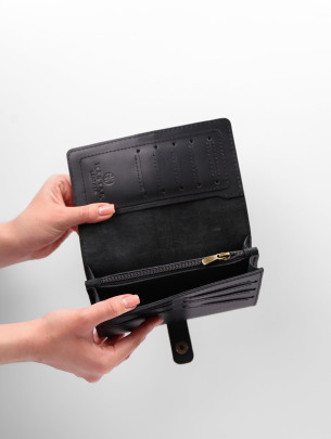 Шкіряний гаманець "Мега-клатч" у класичному чорному