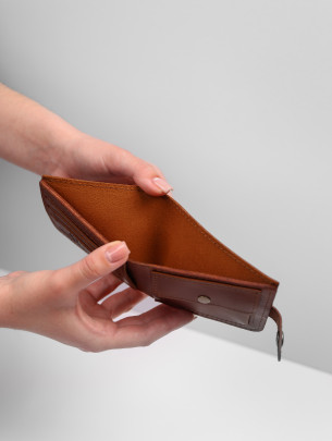 Шкіряний міні-гаманець з монетницею у коньячному вінтажному