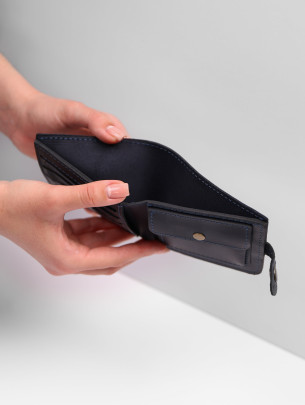 Шкіряний міні-гаманець з монетницею у синьому вінтажному