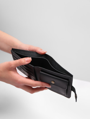 Leather wallet "Double"  in black classic