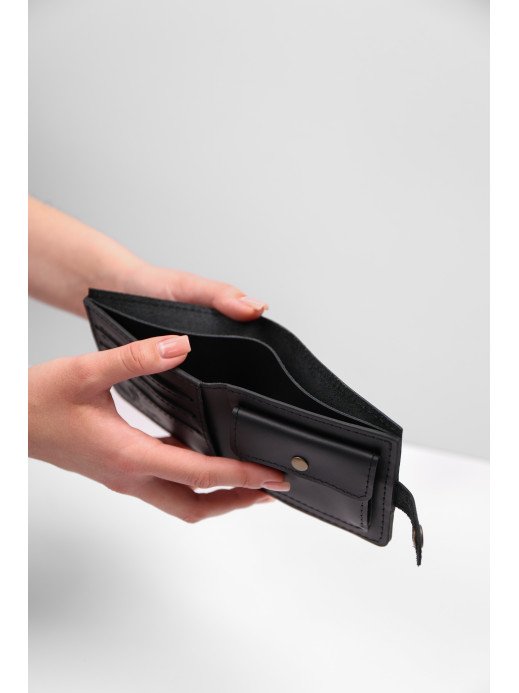 Шкіряний гаманець "Дабл" у класичному чорному Шкіряний гаманець "Дабл" у класичному чорному