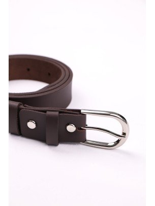 Коричневий жіночий шкіряний ремінь з круглою пряжкою 