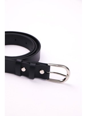 Чорний жіночий шкіряний ремінь з круглою пряжкою 