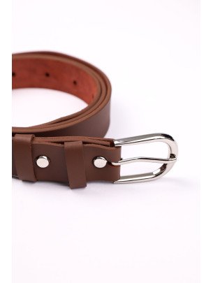 Коньячний жіночий шкіряний ремінь з круглою пряжкою 