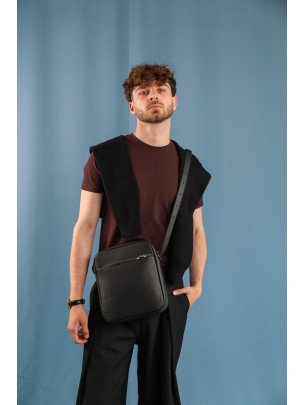 Чоловіча сумка "Ритм" формат M чорна шкіряна