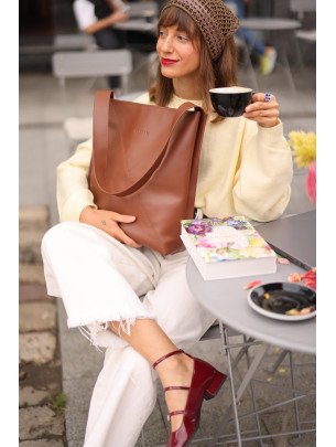 Жіночий шкіряний шопер "Монтенегро" у лімітованому коньячному 