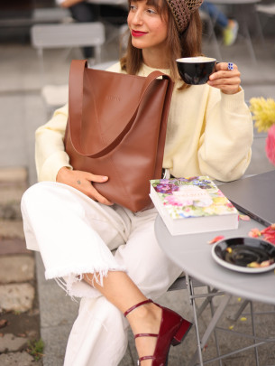 Жіночий шкіряний шопер "Монтенегро" у лімітованому коньячному 