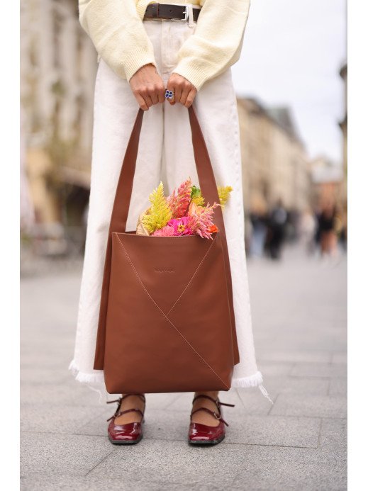 Жіночий шкіряний шопер "Монтенегро" у лімітованому коньячному 