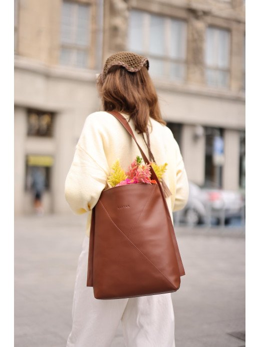 Жіночий шкіряний шопер "Монтенегро" у лімітованому коньячному 