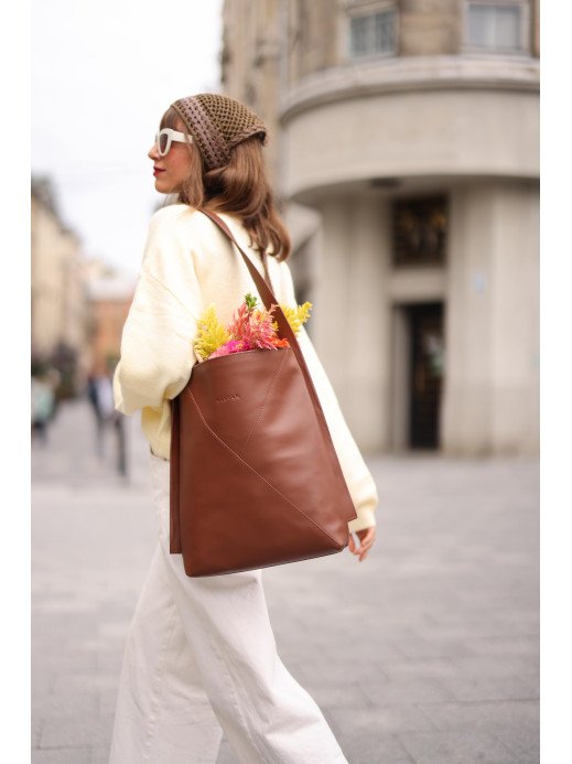 Жіночий шкіряний шопер "Монтенегро" у лімітованому коньячному 