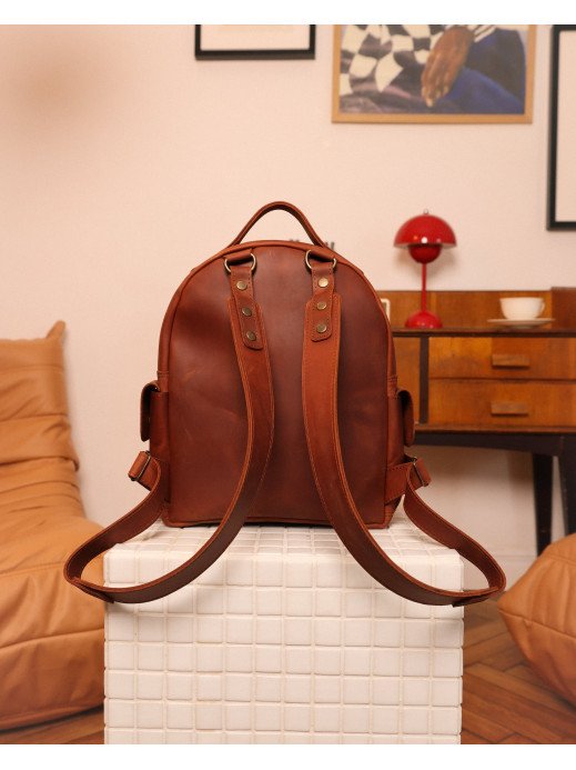 Жіночий шкіряний рюкзак "Порту" у вінтажному коньячному Жіночий шкіряний рюкзак "Порту" у вінтажному коньячному
