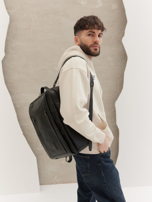 Чоловічий шкіряний рюкзак "Бремен" у чорному лімітованому