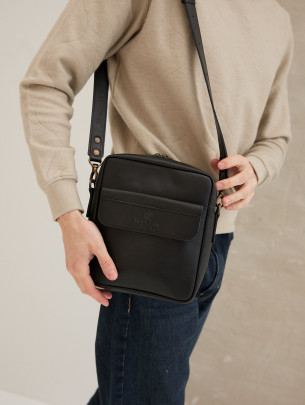 Чоловіча шкіряна сумка для документів у лімітованому чорному