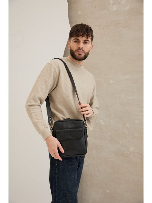 Чоловіча шкіряна сумка для документів у лімітованому чорному