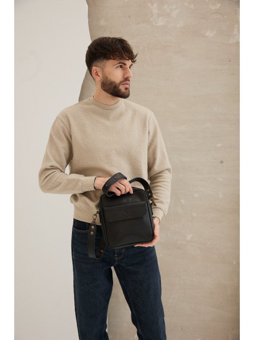 Чоловіча шкіряна сумка для документів у лімітованому чорному