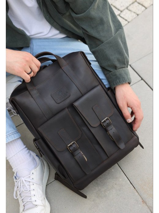 Чоловічий шкіряний рюкзак "Кембридж" у вінтажному коричневому Чоловічий шкіряний рюкзак "Кембридж" у вінтажному коричневому